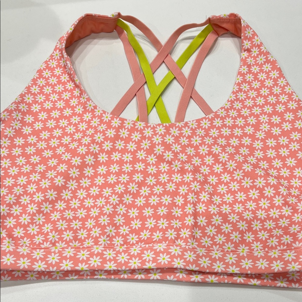 Fabletics Pink and Green Daisy sports bra